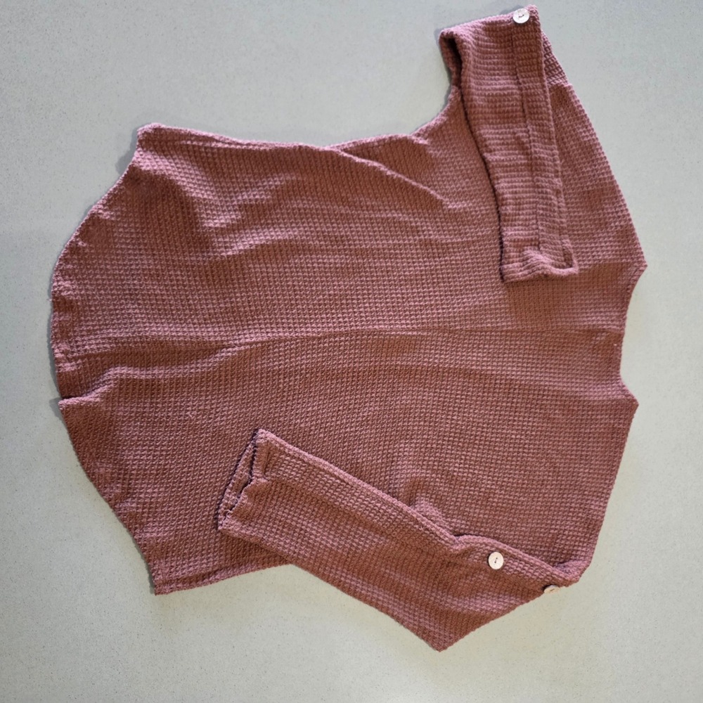 Maurices Womens Mauve Waffle Knit Open Front Cardigan Button Shoulder Detail M - Picture 10 of 10